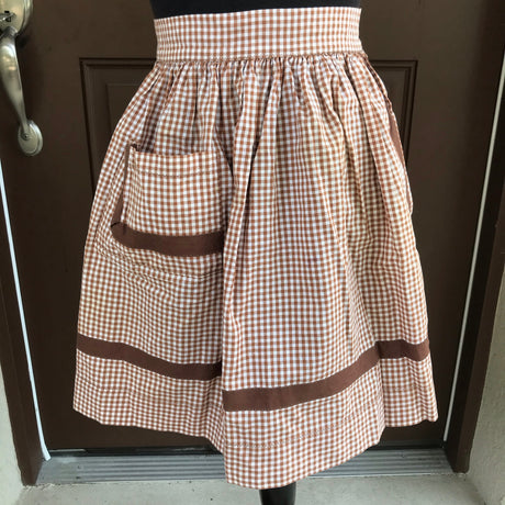 1960’s Brown Gingham with Brown accents - Half Apron - Cotton