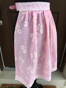 1960’s Pink Gingham with Daisies - Half Apron - Cotton