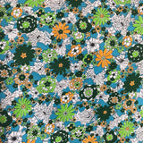 1970’s Busy Floral in Blue, Green and Orange - Poly Crepe - BTY