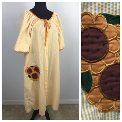 1980’s Sunflower Pocket Seersucker Robe - XL