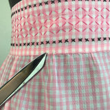 1950’s Pink Gingham with Embroidered detail - Half Apron - Cotton