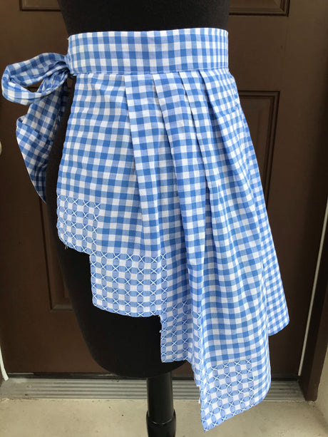 1950’s Blue Gingham with stitch detail- Half Apron - Cotton Blend