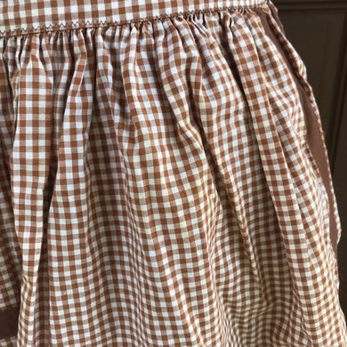 1960’s Brown Gingham with Brown accents - Half Apron - Cotton