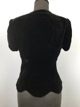 1940’s to early 1950’s Black Velvet Blouse with Scallop bottom - XS