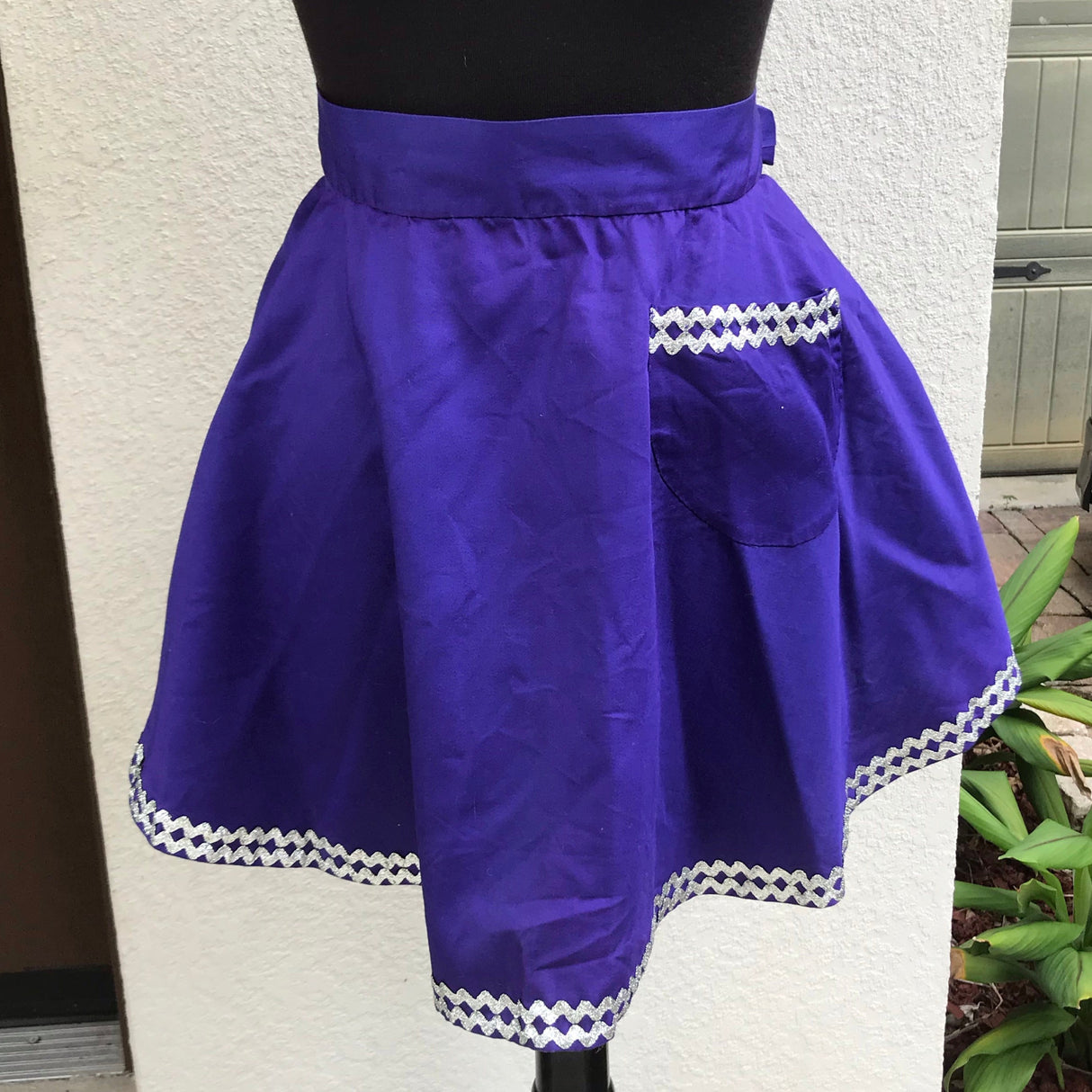 1960’s Purple with Silver Rick Rack - Half Apron - Cotton