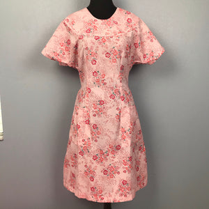 1960’s or 70’s Pink Floral Housedress or Canning Apron - Cotton Blend
