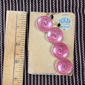 1950’s Pink formed Plastic Buttons - Clear - on card