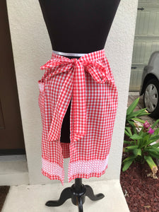 1960’s Red Gingham with Embroidered detail - Half Apron - Cotton blend