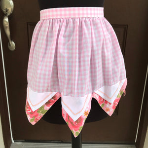 1960’s Pink Gingham with rose fabric - Half Apron - Cotton Blend