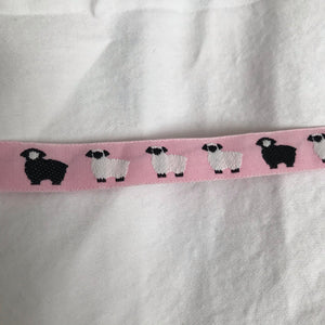 1980’s White and Black Sheep Embroidered on Pink Ribbon