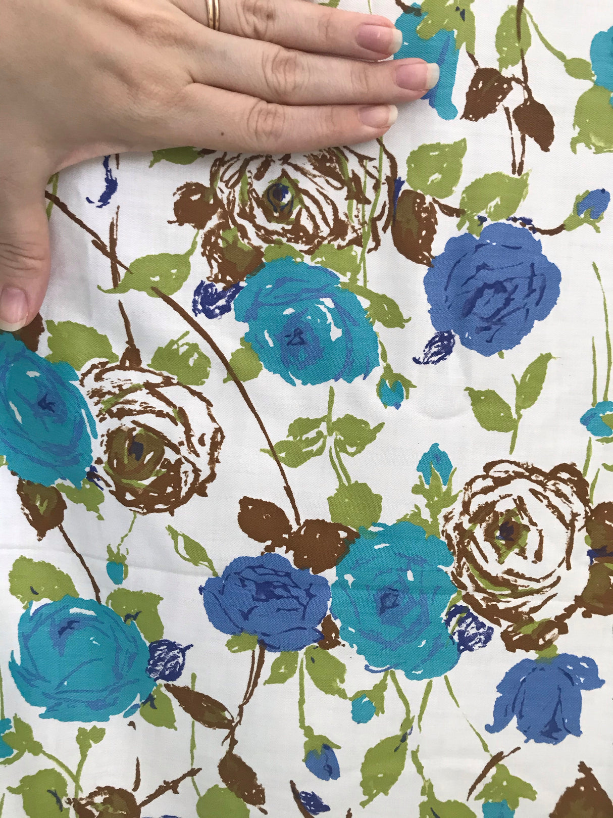 1960’s Blue Rose Print - Cotton