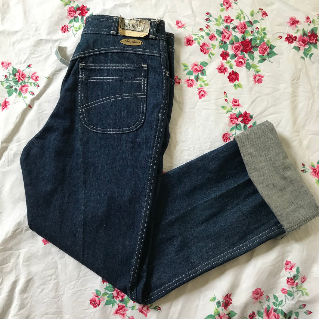 1970/80’s High-waisted Deadstock Dark Wash Jeans with rolled cuffs or straight legs - M/L