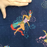 1970’s Genie and star print on dark blue fabric - Cotton Blend