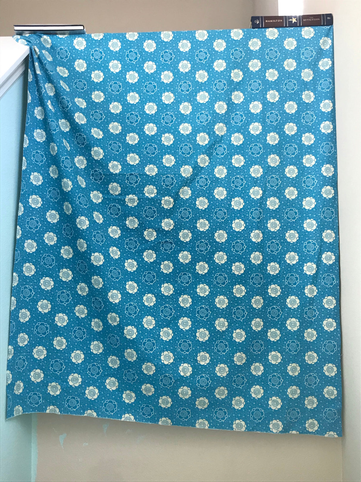 1960’s Blue fabric with floral print - Cotton