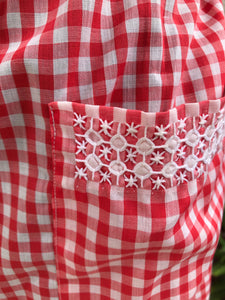 1960’s Red Gingham with Embroidered detail - Half Apron - Cotton blend