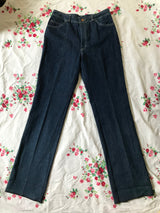 1970/80’s High-waisted Deadstock Dark Wash Jeans with rolled cuffs or straight legs - M/L