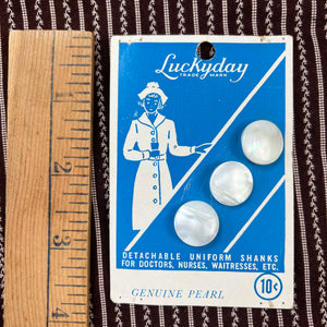1950’s Lucky Day Nurse uniform Pearl Buttons - Opaque - on card