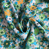 1970’s Busy Floral in Blue, Green and Orange - Poly Crepe - BTY