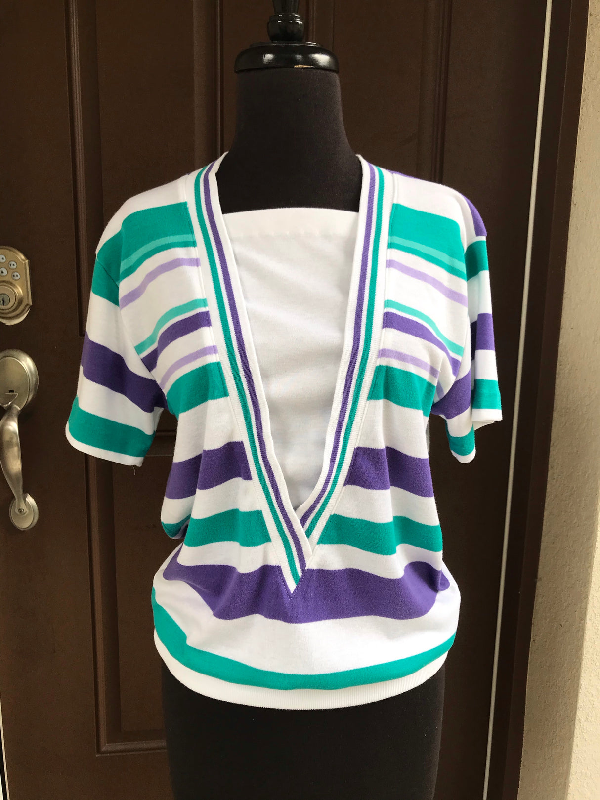 1980’s Jantzen Blue and Purple Striped lightweight knit sweater - SM