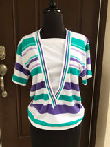 1980’s Jantzen Blue and Purple Striped lightweight knit sweater - SM