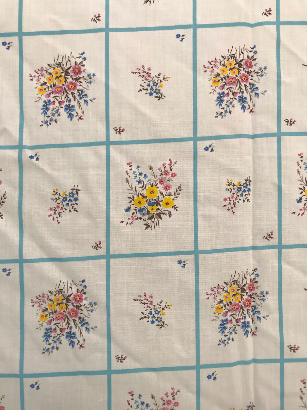 1970’s Floral in blue squares - Cotton blend