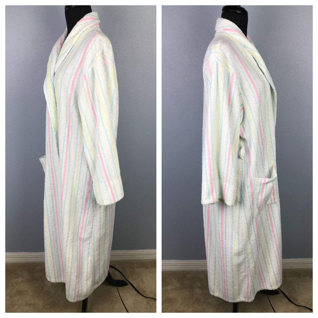 1980’s Gloria Vanderbilt Pastel Stripe Chenille Robe Robe - M