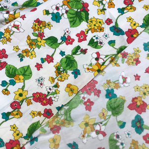 1970’s Red, Orange and Yellow Floral with Green Leaves - Cotton blend