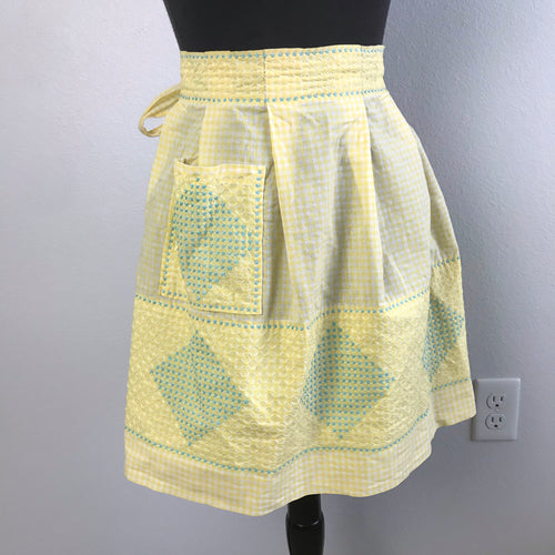 1950’s Yellow Gingham with Embroidered detail - Half Apron - Cotton