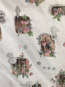 1950’s Wooden detail with Pink Flowers fabric - Barkcloth