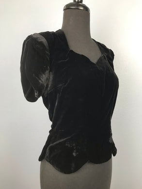 1940’s to early 1950’s Black Velvet Blouse with Scallop bottom - XS