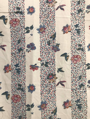 1970’s Concord Grey/Blue stripes with floral and butterflies - Cotton blend fabric