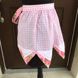 1960’s Pink Gingham with rose fabric - Half Apron - Cotton Blend