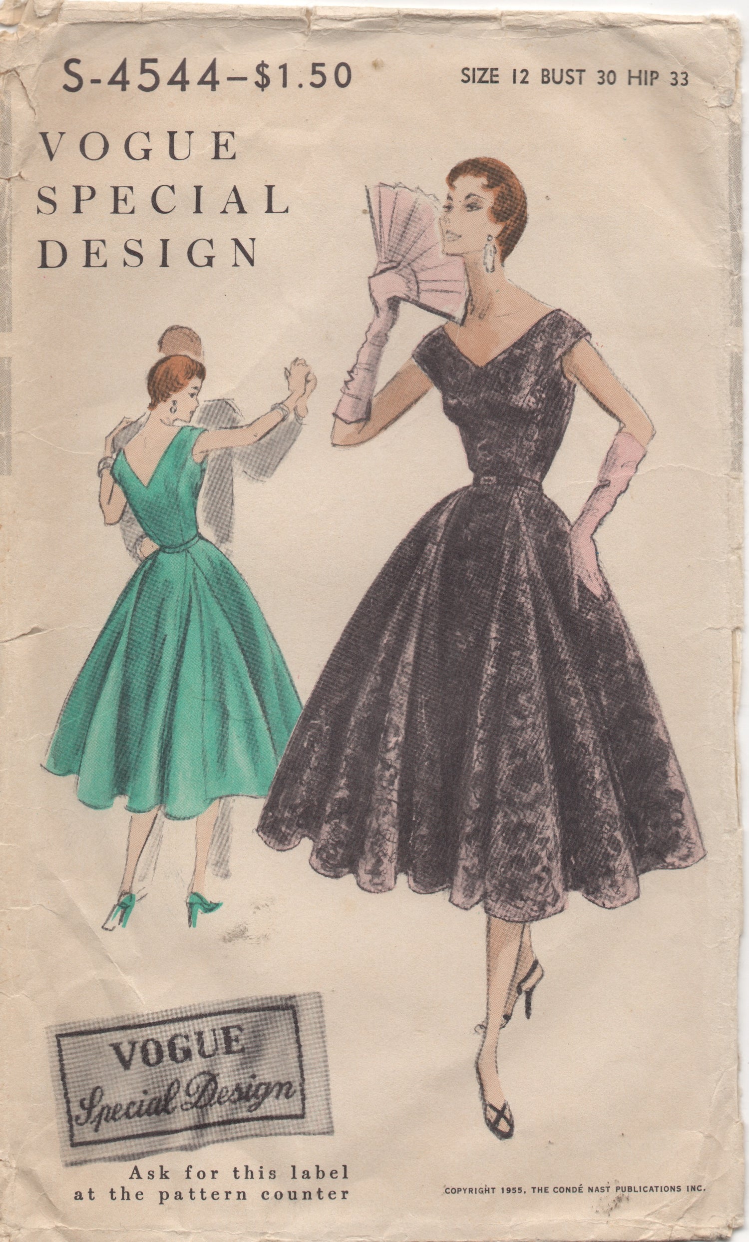 1950's Vogue Special Design Fit and Flare Godet Skirt Dress Pattern - Bust 30" - No. 4544 1950's Vogue Special Design Fit and Flare Godet Skirt Dress Pattern - Bust 30" - No. 4544